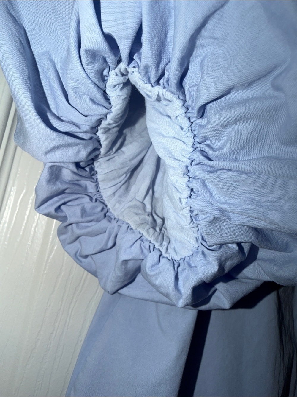 Aureum Blue Cotton Puff Sleeve Drop Waist Pleated Ruffle Mini Shirt Dress XS EUC - Picture 7 of 10